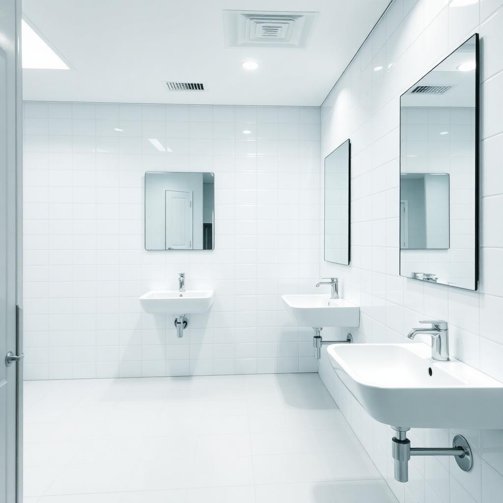 Spotless commercial washroom basins and mirrors